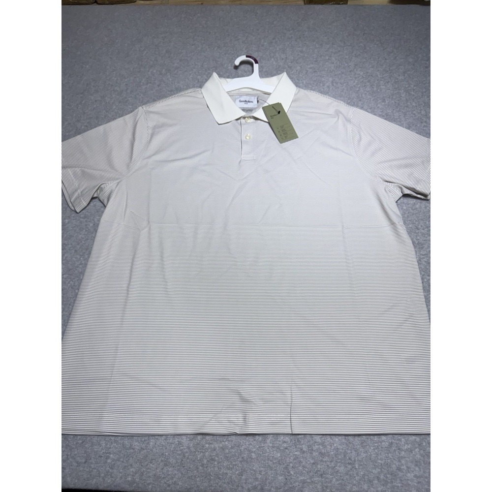 men's striped knit polo shirt by Goodfellow & Co. Cream Sz Xxl